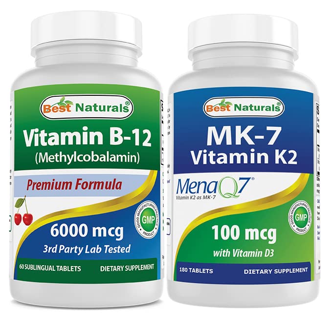 Best Naturals Vitamin B-12 6000 mcg & Vitamin K2 (MK7) with D3