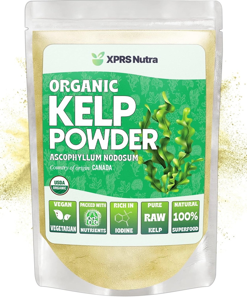 XPRS Nutra Organic Kelp Powder (Ascophyllum Nodosum) - Seaweed Powder Rijk aan jodium, Immune Vitaminen en Mineralen - Food Grade Sea Kelp Supplement Vegan Superfood for Skin Care (4 oz)