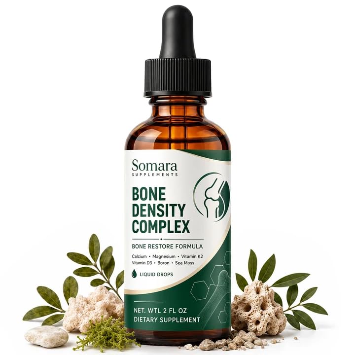 Somara Bone Density Complex Liquid, Bone Restore Formula– Calcium, Magnesium, Vitamin D3, K2, Organic Algae Calcium, High Absorption Rate, Non-GMO, Gluten-Free