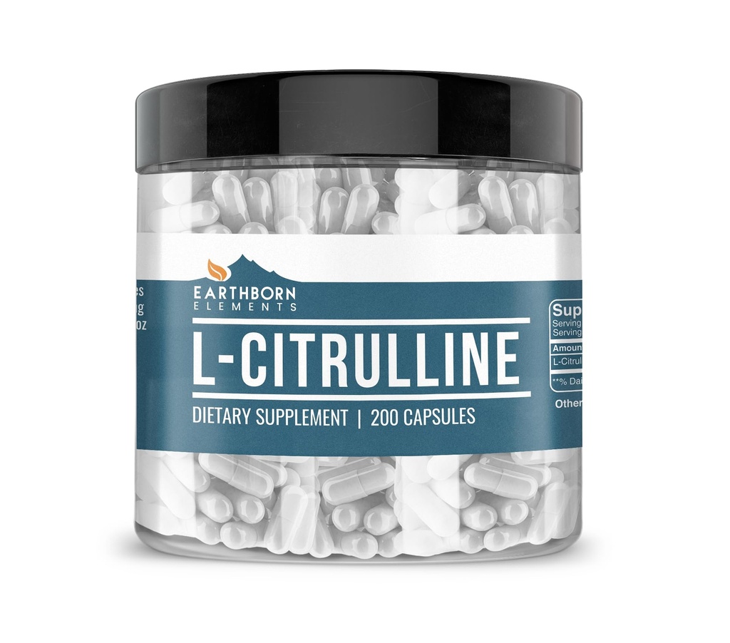 Earthborn Elements Naturally Sourced L-Citrulline, 200 Capsules, Lab-getest, Geen Stearates of Rijst Fillers
