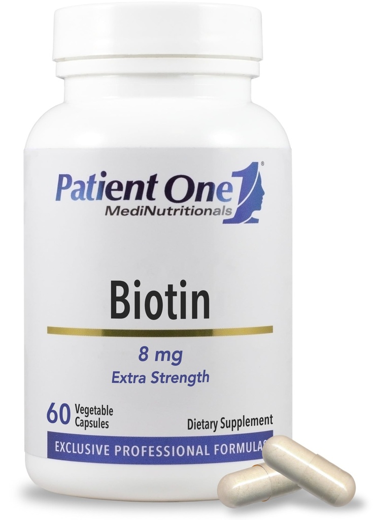 Patient One Biotin 8000 mcg (8 mg) | Hair, Skin, Nail Support | 60 Capsules | Vitamin B7 (biotin) supplement for healthy hair, skin and nails, plus metabolic and nervous system support*
