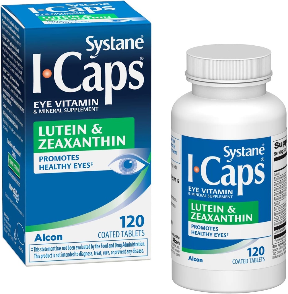 Systane ICaps Eye Vitamin & Mineraal Supplement, Luteïne & Zeaxanthine Formule, 120 gecoate tabletten