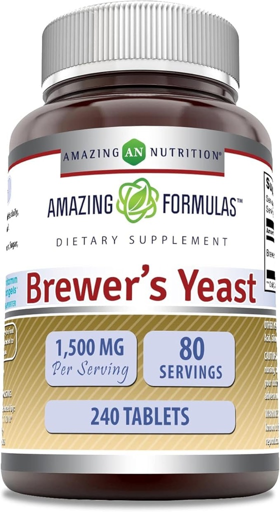 Amazing Nutrition Brewers Yeast Tablets - 7.5 Grain Capsule 500mg 240 Tablets - Supports Healthy Digestion * Promotes Heart Health