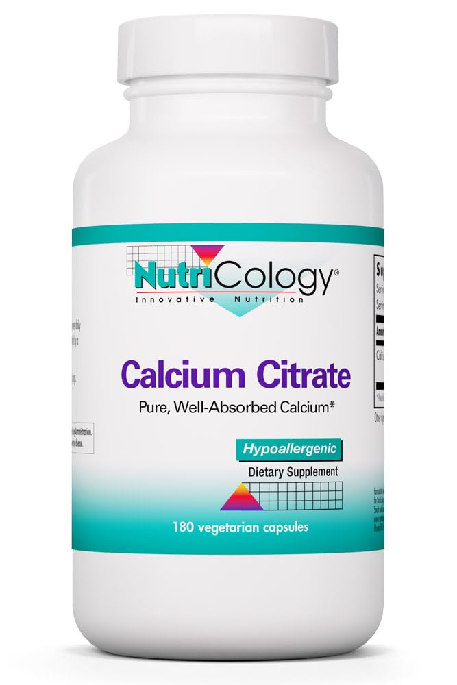 NutriCology Calcium Citrate 150 mg Capsules, 180 Count | Highly Absorbable Calcium Citrate for Bone and Muscle Support, Vegetarian and Hypoallergenic, 180 Servings