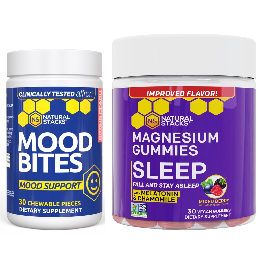 NATURAL STACKS Mood Bites + Sleep Magnesium Gummies Bundle - Mood & Sleep Support* - 60 Chewables