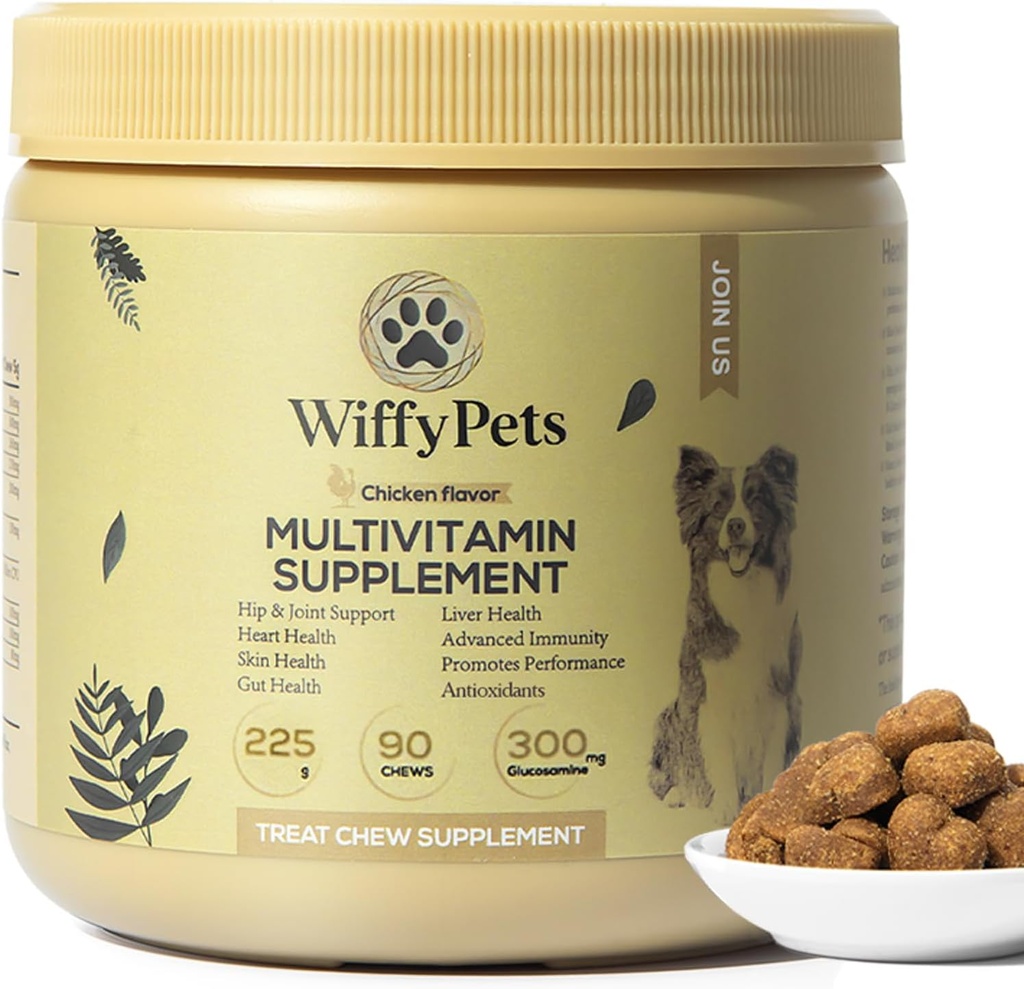 11-in-1 Honden Multivitamine voor kleine, middelgrote en grote rassenhond,Vitamine Honden Behandelen, Honden Vitaminen en Supplementen, Vitamine Mengsels voor de huid & Coat door WiffyPets,Boost Immuniteit 90 Count,Chicken
