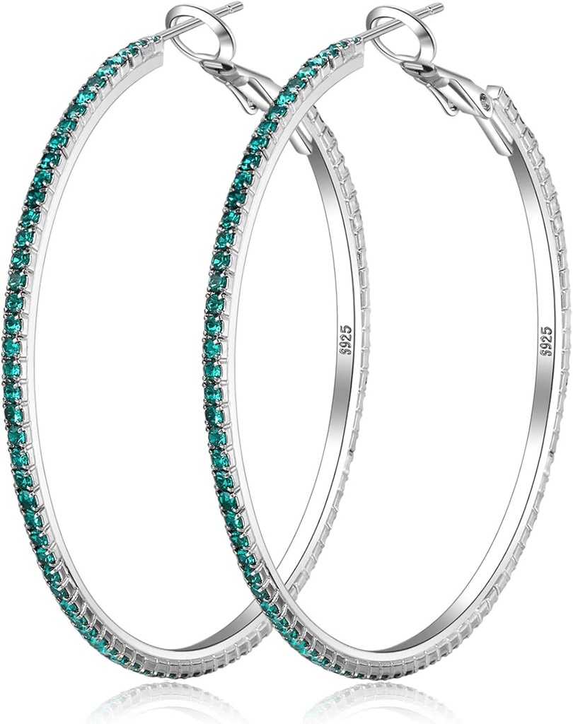 925 Sterling zilveren oorbellen Grote Rhinestone Hoop Oorbellen Big Cubic Zirconia Hoop Oorbellen Dunne Rhinestones Ronde Hoepel oorbellen voor vrouwen 20/30/40/50/60/70mm Sparkly Hoops met kristallen voor vrouwen