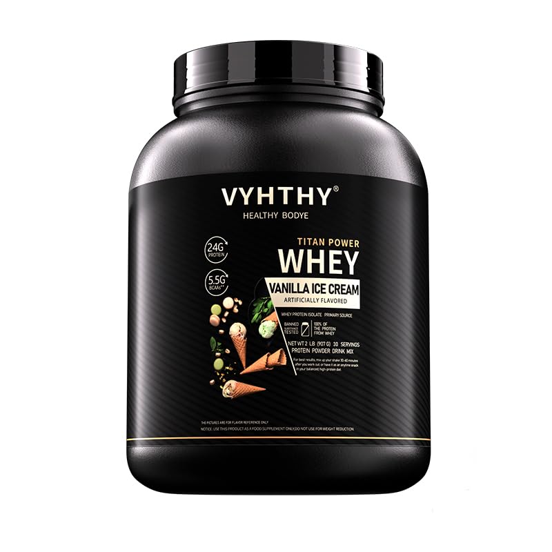 Vanilla ice Cream Whey Protein Powder，24g Protein per Serving, Fast-Absorbing Concentrated whey Protein, Low Sugar, Gluten-Free, Natural Flavor, 2 lbs/32 oz
