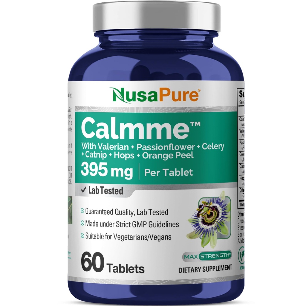 Calmme Blend, Vegetarian, Vegan, Non-GMO, 395mg, 60 Tablets - 60 Servings | Valerian, Passion Flower, Celery & Catnip, Dietary Supplement Formula, Suitable for Adults, Made in cGMP Facility USA
