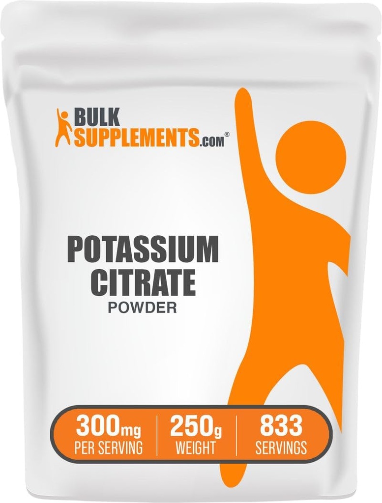 BulkSupplements.com Kalium Citroenpoeder - voor Hydratatie Ondersteuning, Minerale Supplement, Kalium 99mg - Glutenvrij, 300mg per Serving, 250g (Pack of 1)