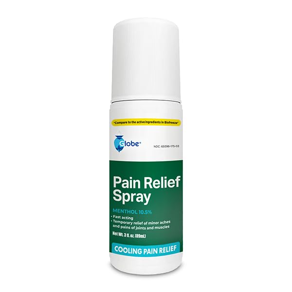 Globe Menthol Pain Relief Dry Spray 3 oz, Cooling Therapy, Daily Use | Sore Muscle and Joint Pain Reliever, Neck, Knee & Lower Back Soreness Relief, Compare to Leading Name Brand
