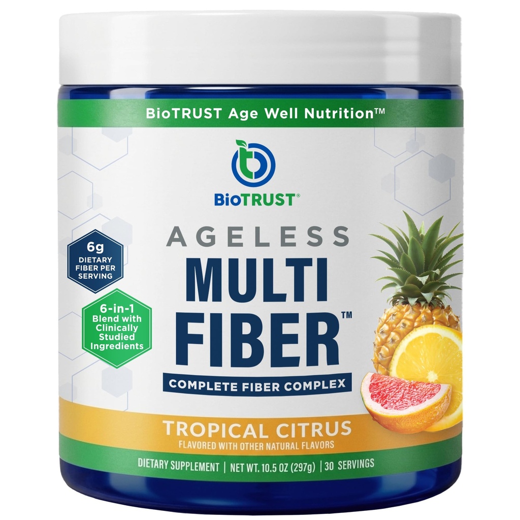 BioTrust Ageless Multi-Fiber Supplement Powder, 30 Servings | 6 Fiber Sources, Resistant Starch, Soluble Prebiotic Blend, 6g Dietary Fiber, Citrus Drink Mix