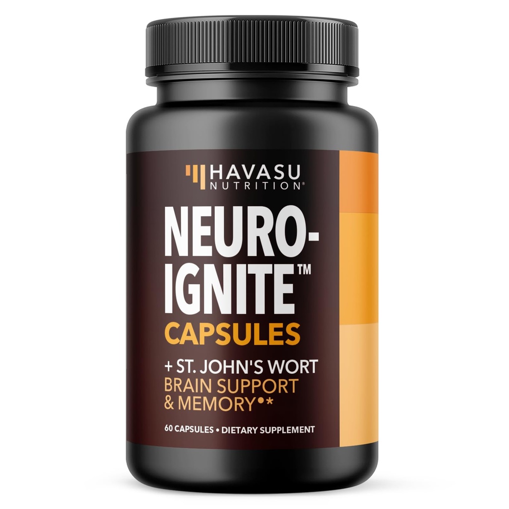 NeuroIGNITE Hersensupplementen voor Geheugen en Focus - 60 Graaf - Nootropics Hersenen Ondersteuning Supplement met St. John's Wort, Ginkgo Biloba, Bacopa, Fosfatidylserine - Non-GMO Capsules, 2-maand levering