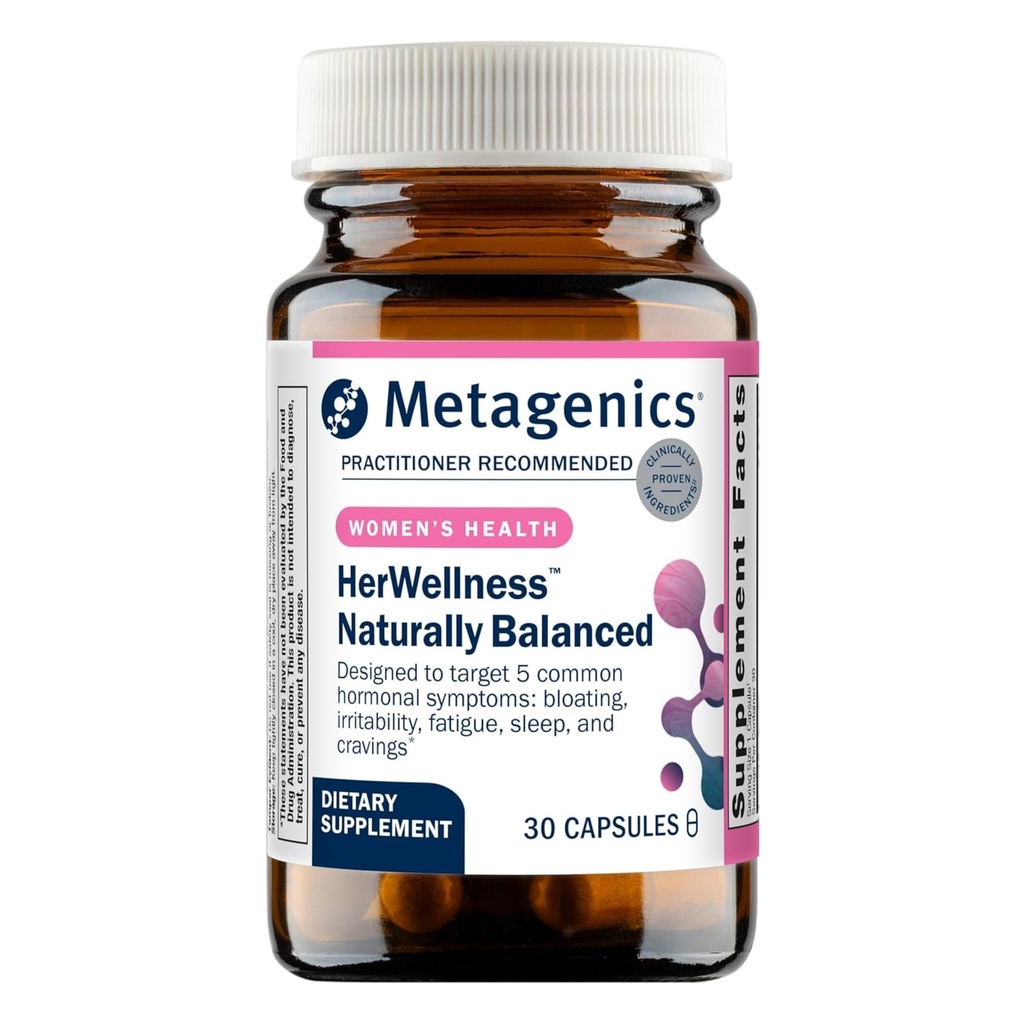 Metagenics HerWellness Naturally Balanced, 30 Capsules | Women's Hormone Support, Saffron, Licorice Root, Vitamin B6 and Chromium, Supports Bloating, Mood, Stress, Sleep and Energy