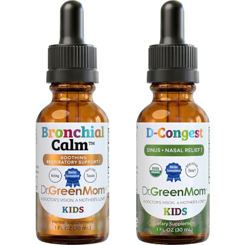 D-Congest Kids & Bronchial Calm Kids Bundle - Sinus & Respiratory System Support Drops - Drug-Free Herbal Supplements for Children's Occasional Stuffy Noses, Coughs, and Cold & Flu