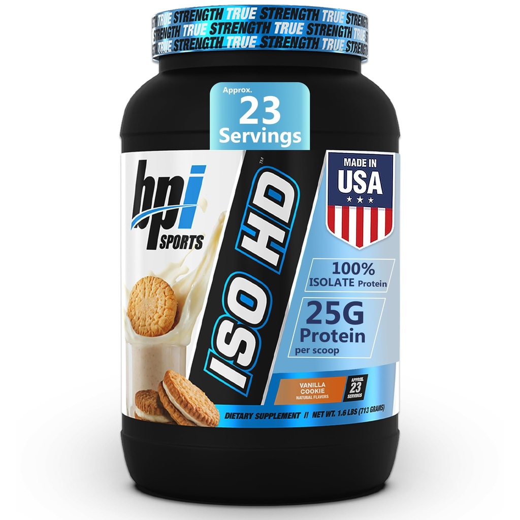 BPI Sports ISO HD Isolaat Proteïnepoeder 100% Wei Isolaat, Proteïnepoeder voor Spier Gain - Vanille Cookie - 1.6 Lb - 23 Servers