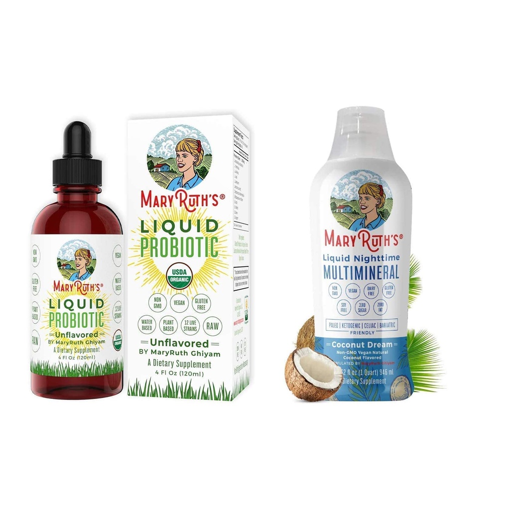 MaryRuth Organics Liquid Probiotics & Liquid Multimineral Coconut Bundle | Immune Support | Digestion Support | Magnesium, Calcium & MSM, NO Melatonin Supplement.