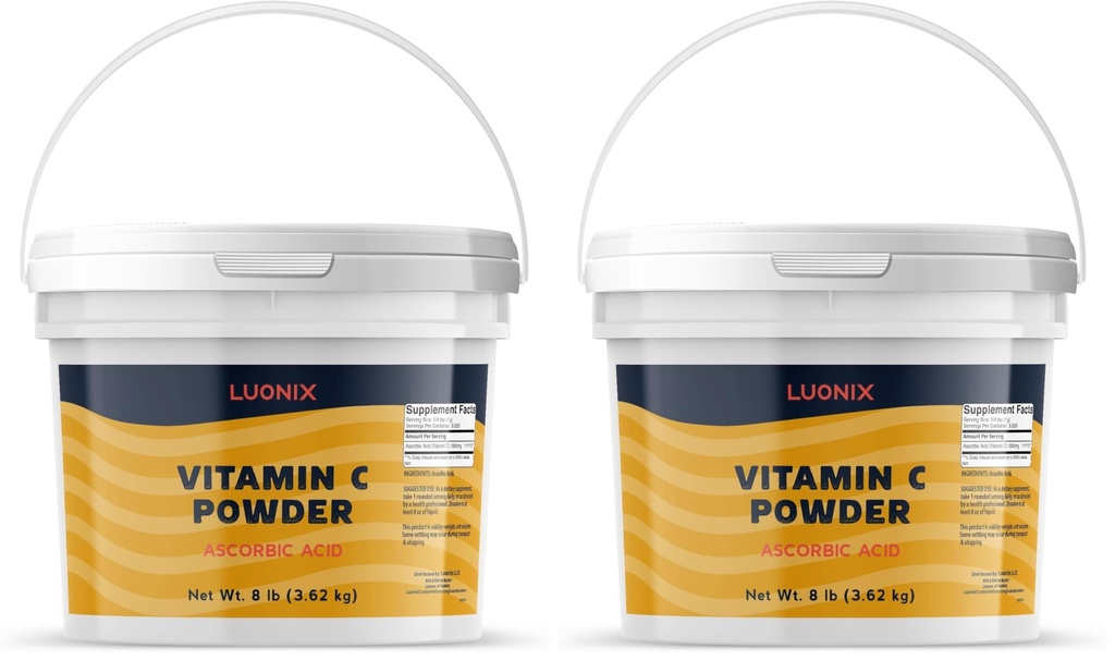 Luonix Vitamin C Powder, 1 Gallon Bucket, Ascorbic Acid, Supplement (Pack of 2)