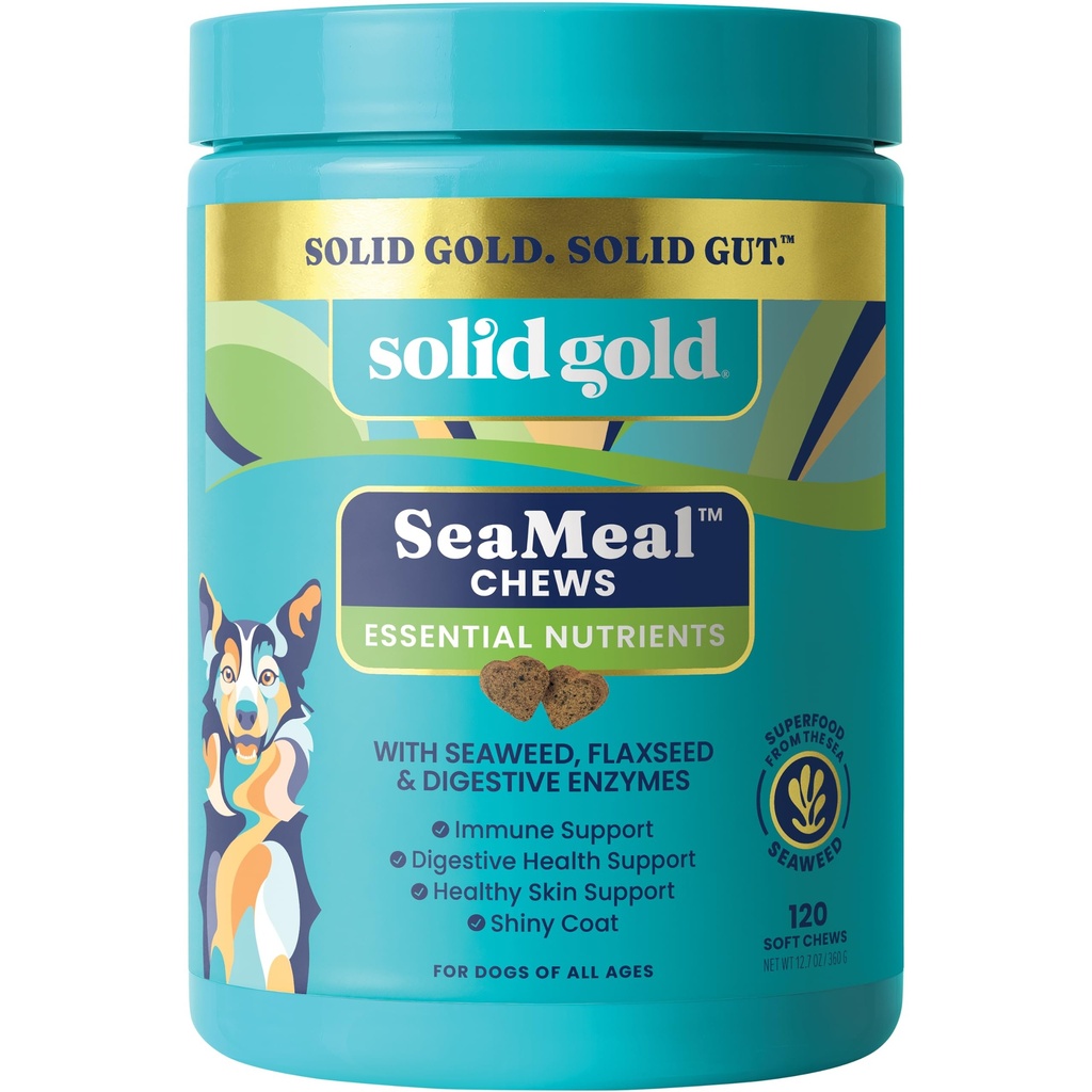 Solid Gold Cat & Hond Multivitamine Kauwen - Kelp, Omega 3 & Vitaminen voor tandheelkundige, spijsverterings-, immuun-, huid- en mantelgezondheid - Multivitamine voor honden en katten - Zee Kelp gebaseerde zachte kauw voor alle leeftijden - 120ct