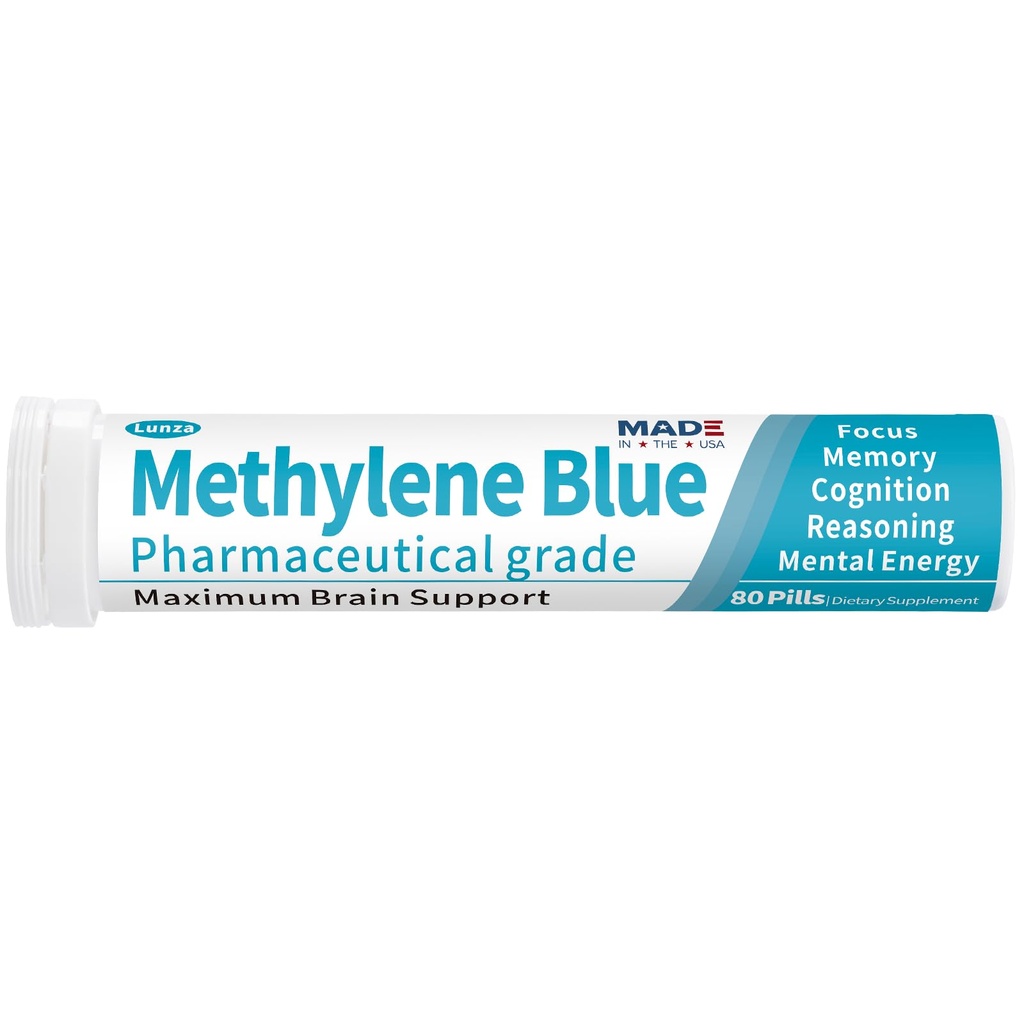 Methylene Blue Pharmaceutical Grade, Nootropic Supplement for Brain Support – Cognitive Function, Focus & Clarity – with L-Theanine & Vitamin C – Lab Tested, No Formaldehyde, 80 Pills