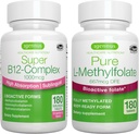 Super B12-Complex 1000mcg + Pure Folaat 400mcg Vegan Bundle, Hoge Absorptie Sublinguale Vitamine B12 met Methylcobalamine, Adenosylcobalamine & Hydroxocobalamine + Geoptimaliseerd L-methylfolaat, door Igennus