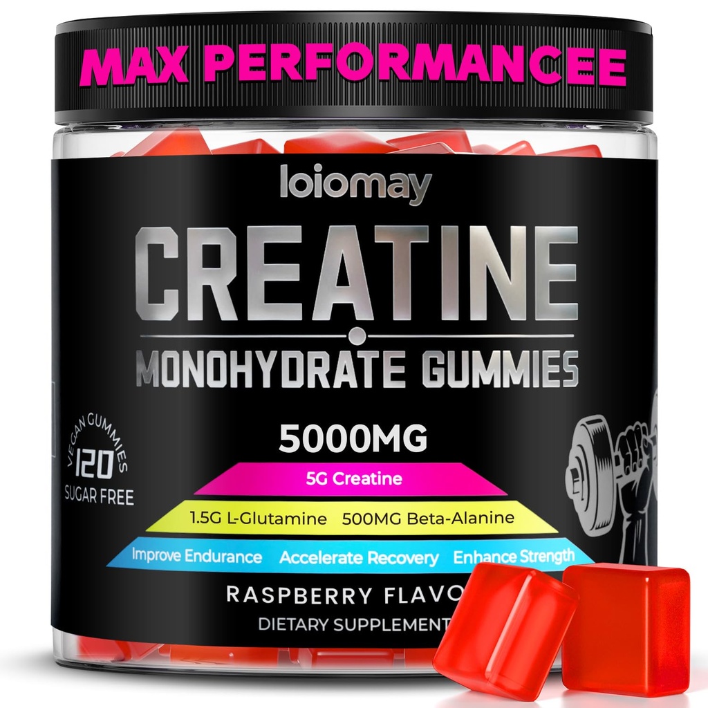 Creatine Monohydrate Gummies, Creatine Complex for Men & Women for Improve Endurance, Strength & Recovery with L-Glutamine, Beta-Alanine, Vitamin B12, Sugar-Free, Vegan, No Bloating, 110Count