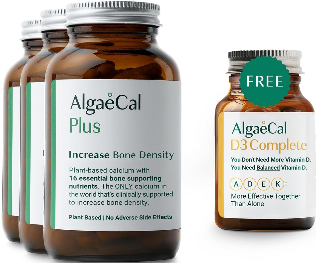 ALGAECAL Plus Bundle - Vrije 4-in-1 vitamine D3 Complete & Red Algen Calcium met 16 Bone-Supporting Nutriënten, klinisch ondersteund om botdichtheid & Boost Immune System te verhogen