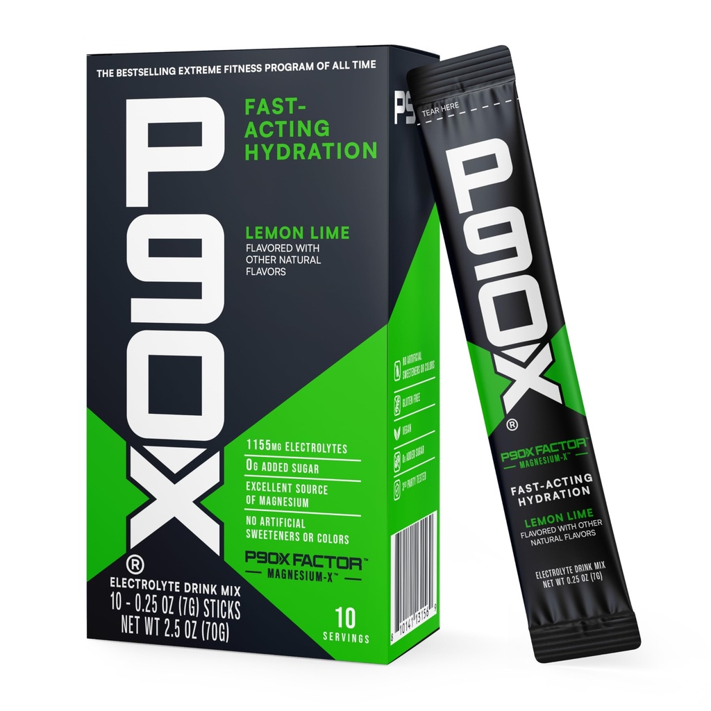 BODi P90X Hydration Powder Packets–Electrolytes Powder for Hydration & highly bioavailable magnesium citrate–1155mg Electrolytes, BCAAs, 0g Added Sugar, No artificial sweeteners or colors – Lemon-Lime