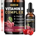 Vitamine B Complex Liquid Drops, B Vitaminen Complex Supplement met B1, B2, B3, B5 B6, B7, B9 & Methyl B12 Drops voor volwassenen en kinderen, Veganist, Cherry Flavor