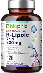 biophix R-Lipoïnezuur 300 mg gestabiliseerd 120 Veggie Capsules - met Biotine - Hoge Potentie Antioxidant Ondersteuning - Non-GMO - Glutenvrij - bevordert energie