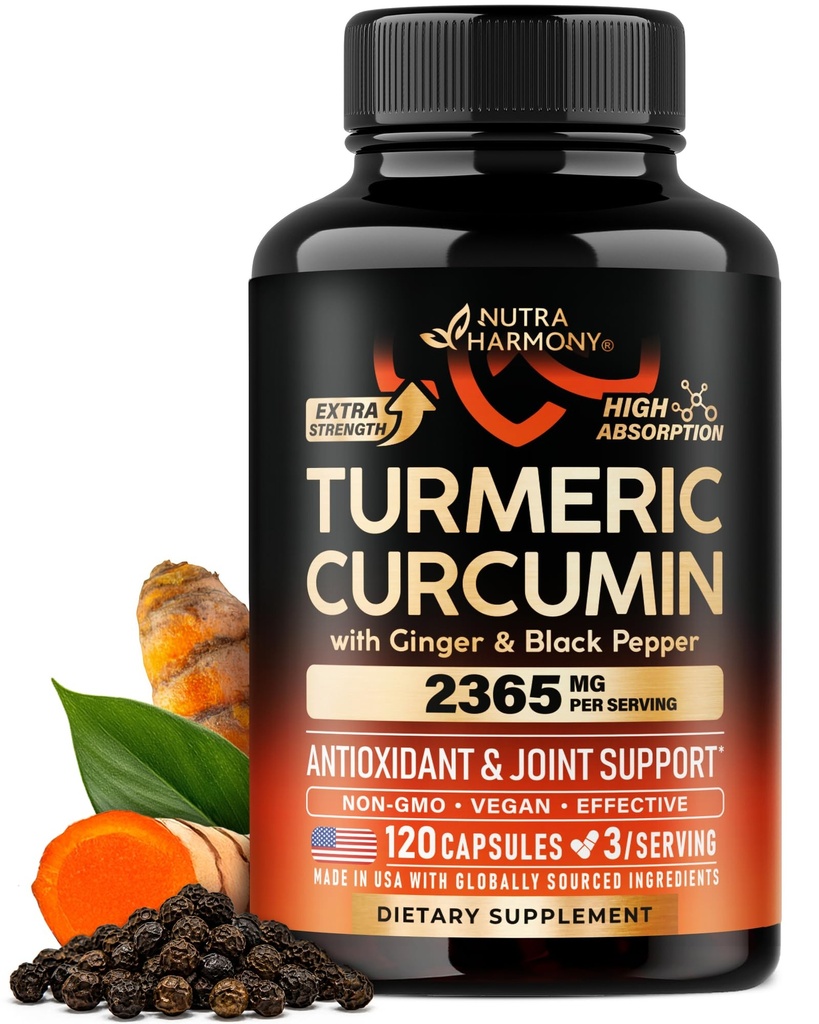 Turmeric Curcumin Supplement 2365mg - with Ginger & Black Pepper - 120 Caps