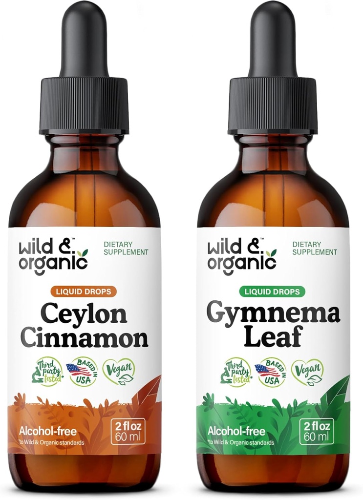 Wild & Organic Ceylon Cinnamon Tinctuur 2 fl oz & Gymnema Leaf Tinctuur 2 fl oz