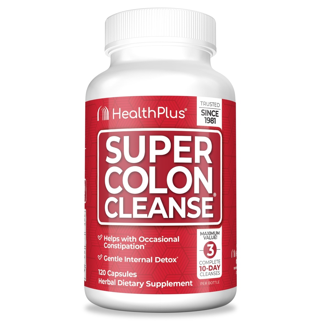 Health Plus Super Colon Reiniging 30 dagen Levering van zacht Gut Cleanse Detox, Psyllium Husk, Probiotica voor Constipatie Verlichting & Digestieve Ondersteuning, 120 capsules