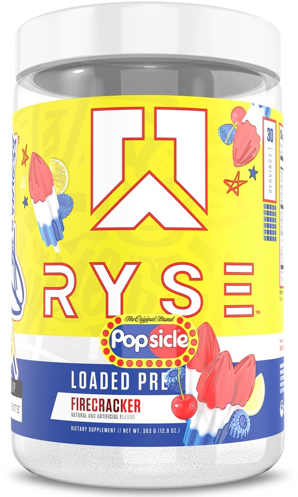 Ryse Loaded Pre Workout Powder - Popsicle Firecracker - Daily Pre-Workout for Men & Women with 300mg Caffeine, Beta Alanine, and Citrulline for Pump, Focus, and Energy - 30 Servings
