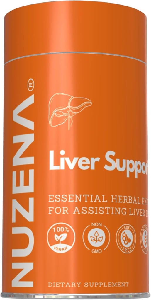 Nuzena Lever Ondersteuning +, Milk Thistle Silybum Marianum, Kurkuma, Dandelion Root & Artichoke Extract met essentiële vitaminen, Pack van 60 Liver Health Support Capsules, Made in USA