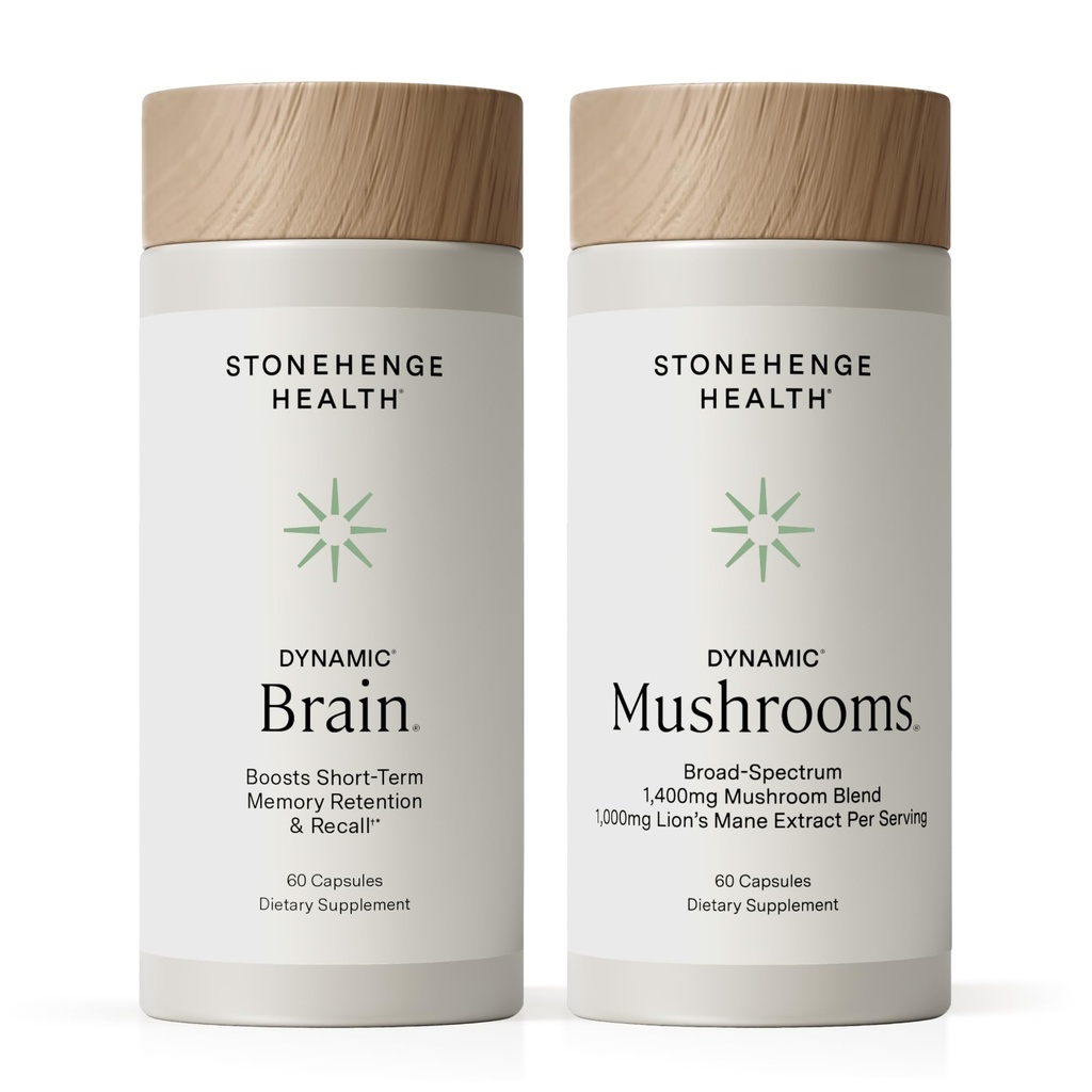 Stonehenge Health Dynamic Brain + Dynamic Paddestoelen Bundle Geheugenverwerving, Bewaring, & Herinnering met 40 unieke Nootropic Brain & Immuun System Support