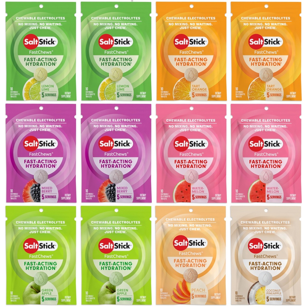 SaltStick Electrolyte FastChews - 120 Count Variety Pack - Kauwbare Electrolyte tabletten voor hydratatie, Zout Tabs - 10 Tellen (Pack van 12)