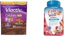 Viactiv Calcium Plus Vitamin D Supplement Soft Chews, Brown, Milk Chocolate, 180 Count & Vitafusion Fiber Well Sugar Free Fiber Supplement, Peach, Strawberry and BlackBerry Flavored