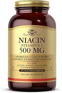 Solgar Niacin (Vitamin B3) 500 mg, 250 Vegetable Capsules - Energy Metabolism - Non-GMO, Vegan, Gluten Free, Dairy Free, Kosher - 250 Servings