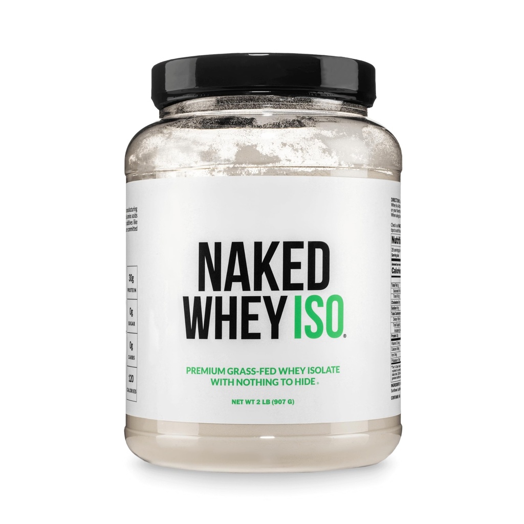 NAKED Whey Isolate Protein - Only 2 Ingredients, 30g Grass-Fed Protein, Zero Carb, Unflavored, Undenatured, Non-GMO, No Soy, Gluten-Free, No Preservatives - 28 Servings