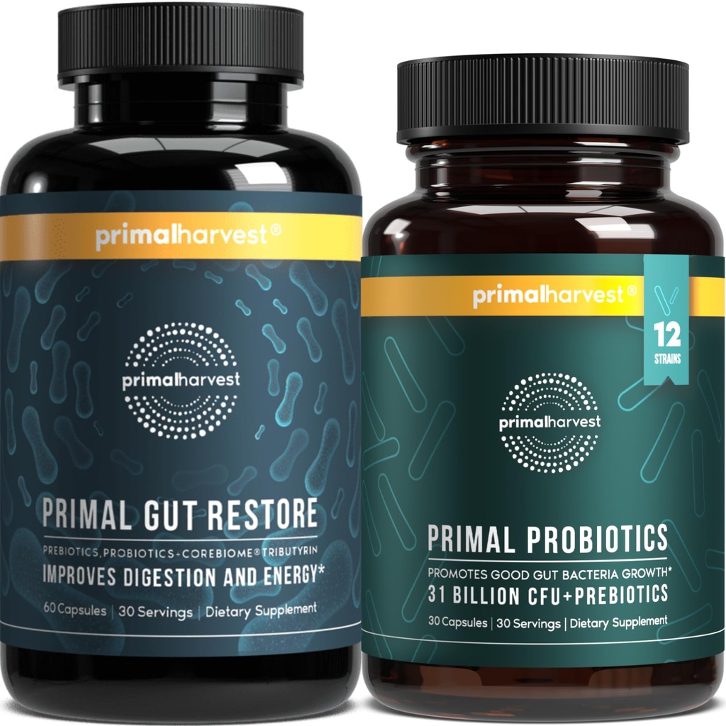 Primaire oogst Probiotica & Gut Health Supplementen voor vrouwen en mannen Pre en Probiotica met 31 miljard CFU en Gut Restore Digestie Pillen bundel