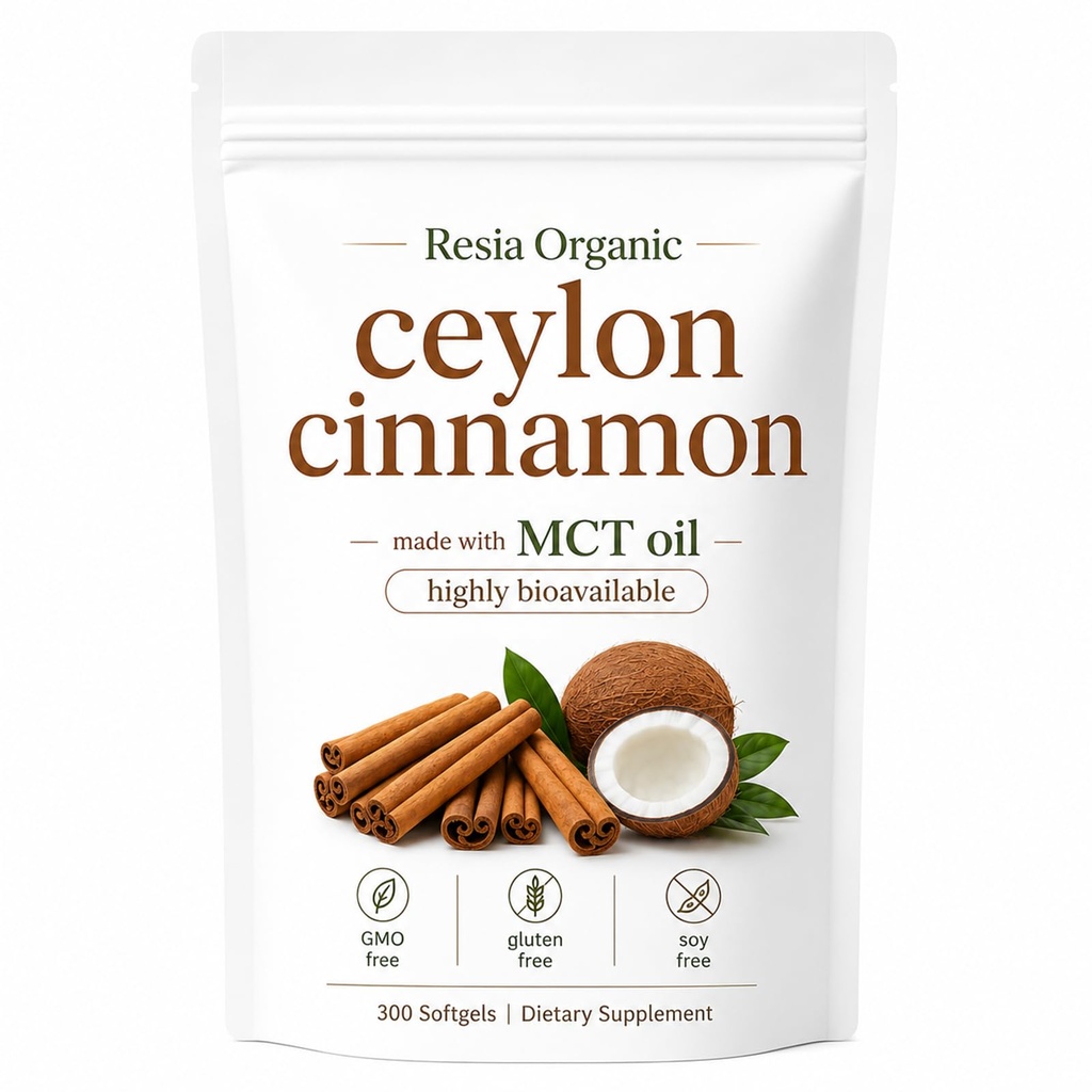 Resia Ceylon Cinnamon Extract Softgels with MCT Oil, 300 Count