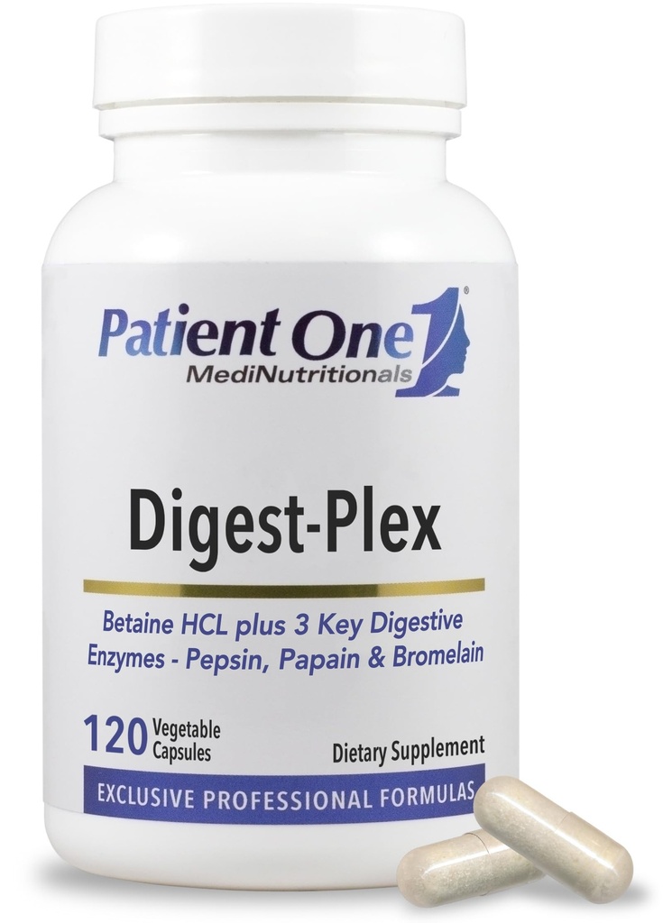 Patient One Digest-Plex | Digestive Enzymes + Betaine HCl | 120 Capsules