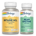 SOLARAY Vegan Betaine HCL w/Pepsin and Bean Enzyme - Digestive Health Bundle - Hydrochloric Acid Supplement and Alpha Galactosidase Digestive Enzymes for Gut Health Support, 60-Day Guarantee, 90/60ct