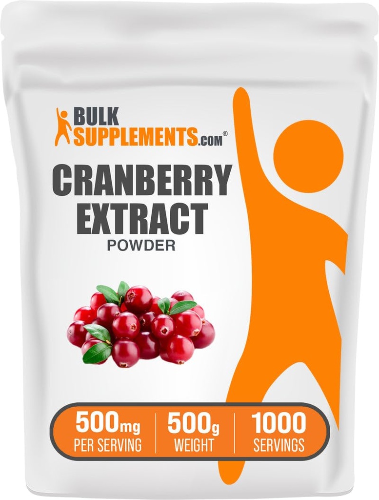 BulkSupplements.com Cranberry Extract Powder - Cranberry Flavoring Powder, Sourced from Vaccinium Macrocarpon Fruit - Vegan & Gluten Free, 500mg per Serving, 500g (1.1 lbs) (Pack of 1)