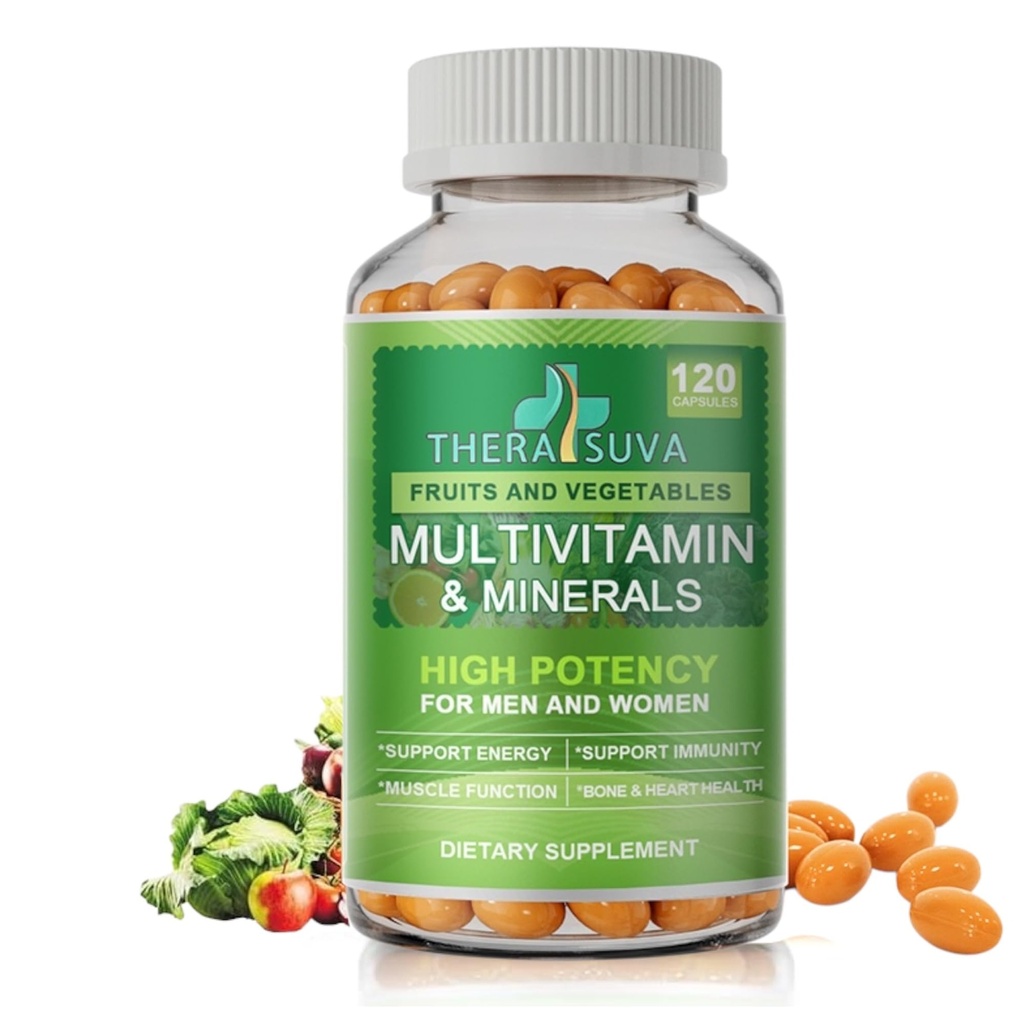 Alle natuurlijke multivitaminen en mineralen + B Complex + Calcium + Magnesium + Zink, 100% Vegan Sourced Whole Food Supplement, volledige voedingsondersteuning voor mannen & vrouwen- 120 capsules, 60 dagen levering
