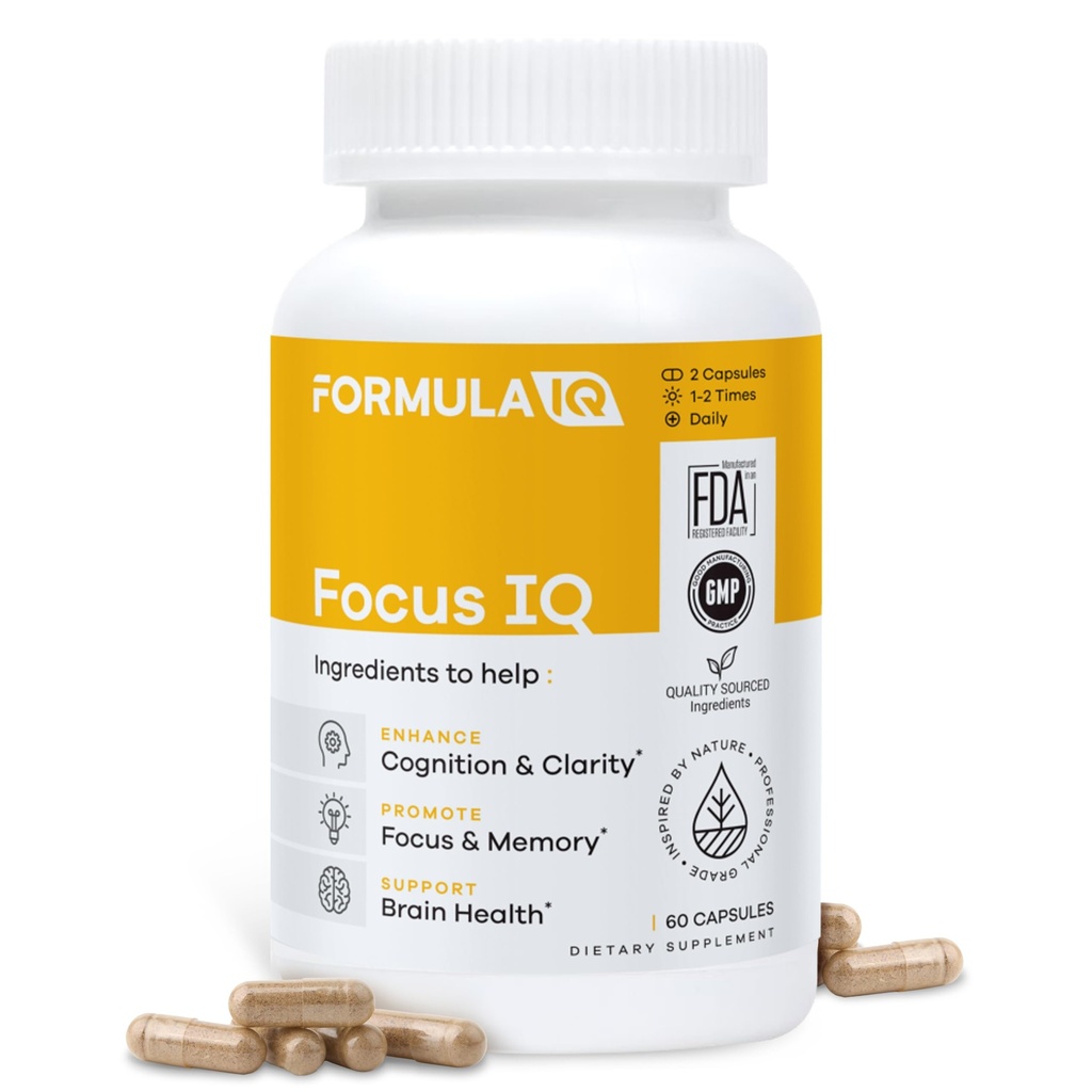 Formule IQ - Focus IQ - Hersensupplementen voor geheugen en focus - Geheugensupplementen - Cognitieve ondersteuning - 60 capsules