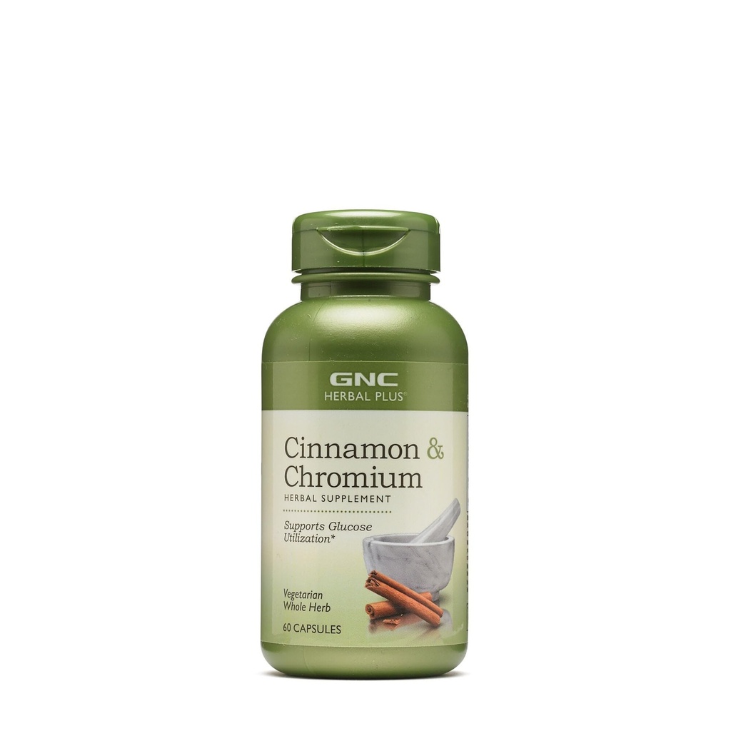GNC Herbal Plus Cinnamon & Chroom Supplement, vegetarisch, ondersteunt glucosegebruik, 30 porties