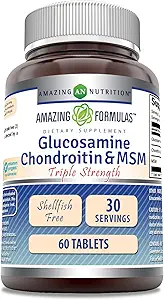 Amazing Formulas Glucosamine Chondroitin & MSM-Triple Strength Shellfish Free Tablets(Non-GMO,Gluten Free)