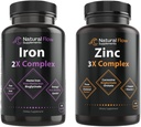 Zink Supplement Complex met koper en vitamine C - Natuurlijke stroom 3X Zink Carnosine en ijzer Supplement 2-in-1 Complete Complex - Natuurlijke stroom 2X Hemel en chelated Non Hemel Iron Bisglycinaat